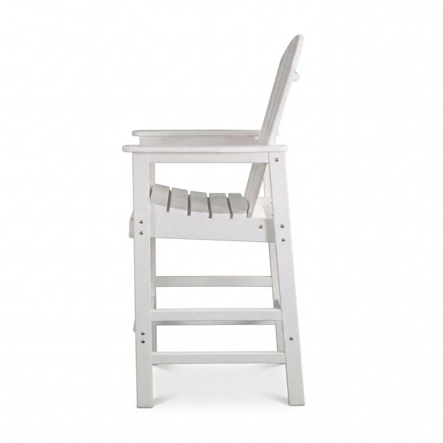 Outdoor Bar Height Adirondack Patio Chair With Cup Holder And Armrests All Weather UV Resistant - White