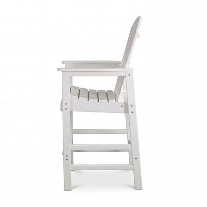 Outdoor Bar Height Adirondack Patio Chair With Cup Holder And Armrests All Weather UV Resistant - White