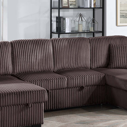 Convertible Sectional, Storage Chaises, Pull Out Middle Section - Chocolate