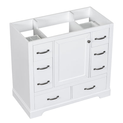Modern Bathroom Vanity Base Only, 6 Drawer Storage With Adjustable Shelf