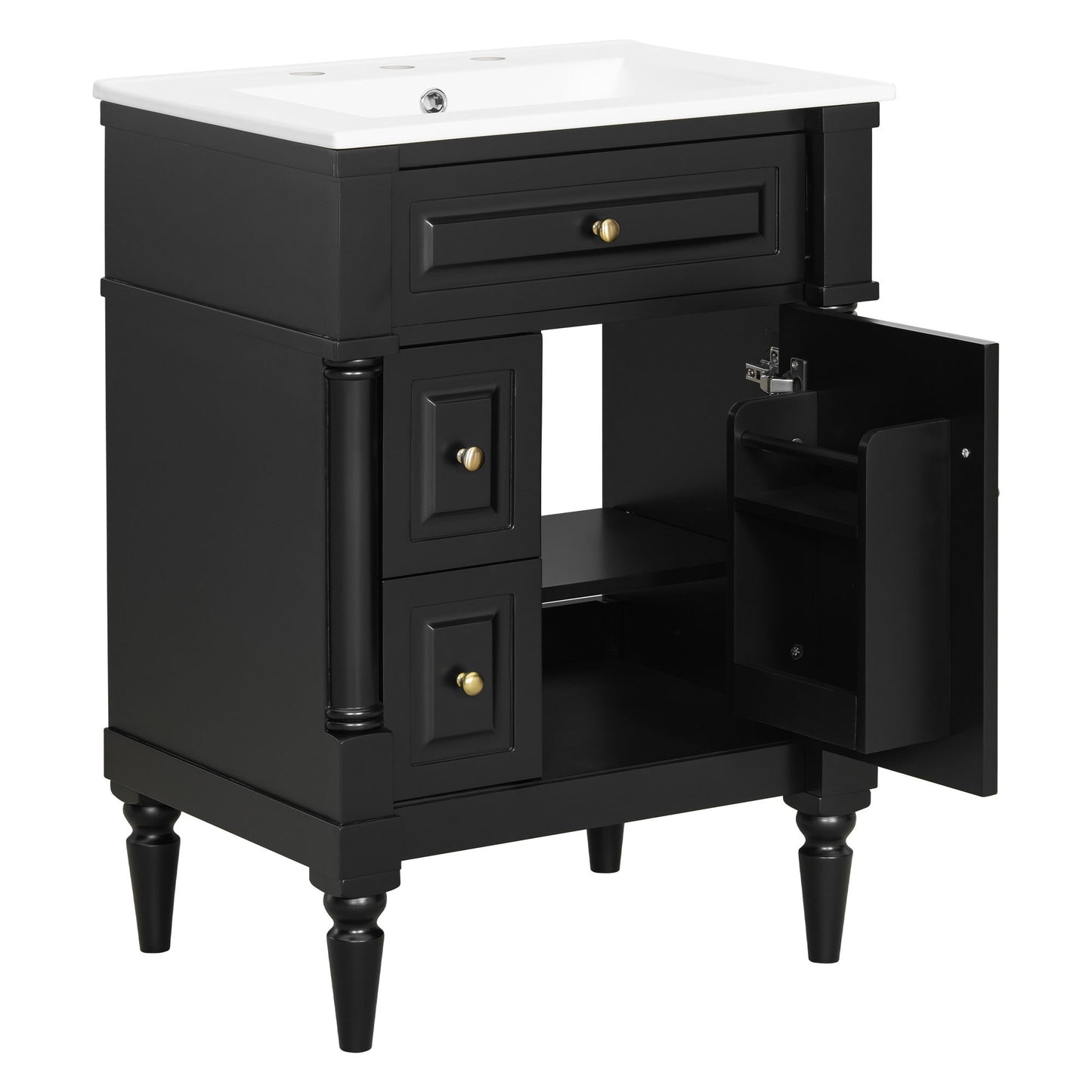 Freestanding Bathroom Vanity With Sink, Adjustable Shelf & Flip Drawer
