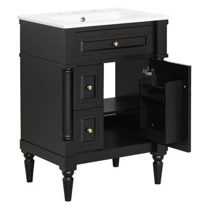 Freestanding Bathroom Vanity With Sink, Adjustable Shelf & Flip Drawer
