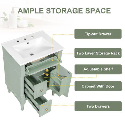 Freestanding Bathroom Vanity With Sink, Adjustable Shelf & Flip Drawer
