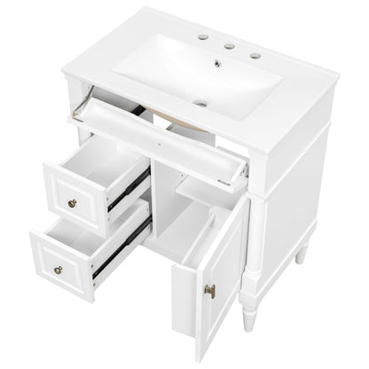 Modern Bathroom Vanity With Sink, Freestanding Cabinet With Flip Drawer & Adjustable Shelf