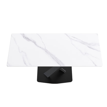 Modern Artificial Stone Straight Edge Metal X Leg Dining Table, 6 People
