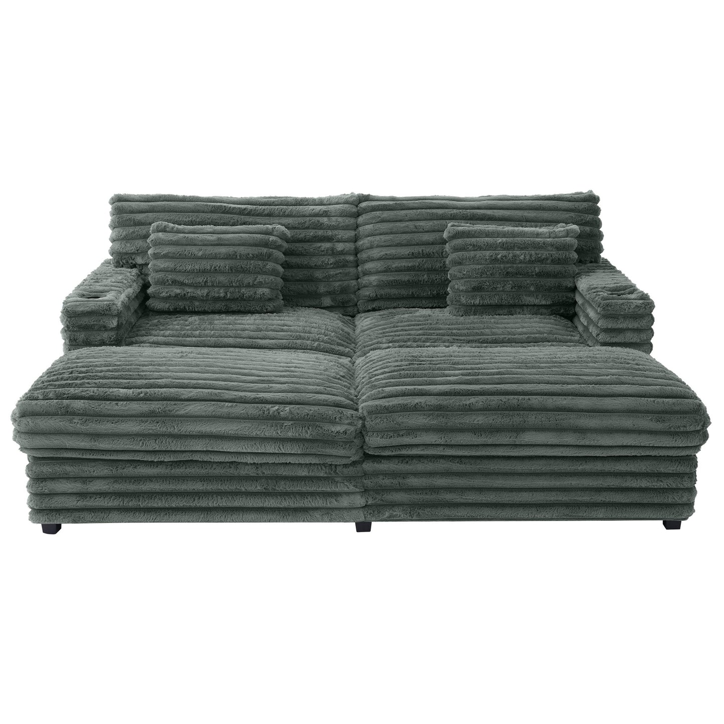 Oversized Double Chaise Lounge Sofa With USB Ports And Cup Holders