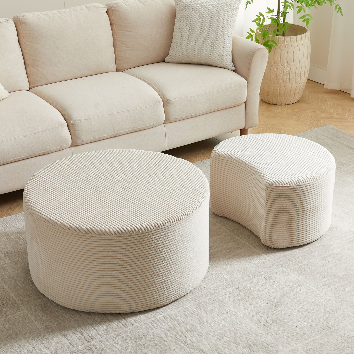 Modern Upholstered Round Coffee Table For Living Room (Set of 2)