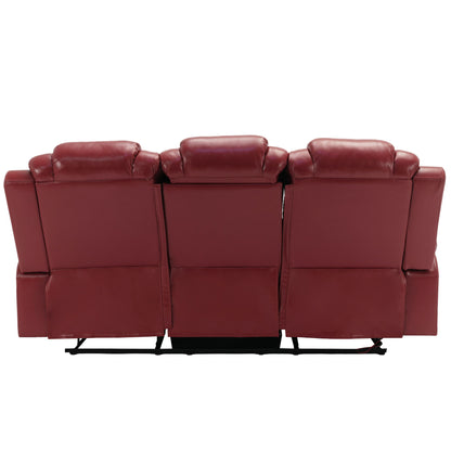 3 Pieces Recliner Sofa Sets Home Theater Seating Manual Recliner Chair With Center Console And LED Light Strip For Living Room