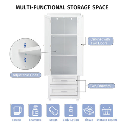 Tall Storage Cabinet With 2 Drawers For Bathroom