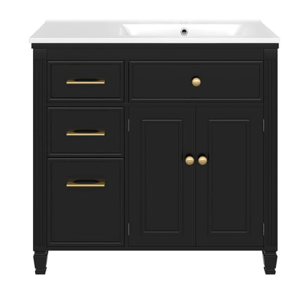 Modern Bathroom Vanity With Ceramic Sink, Freestanding, One Tip Out Drawer, 3 Side Drawers, Adjustable Shelf