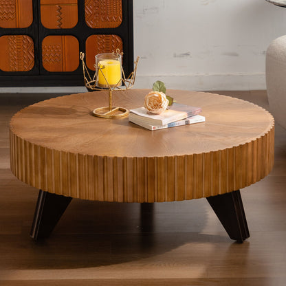 Round Retro Coffee With Solid Wood Legs