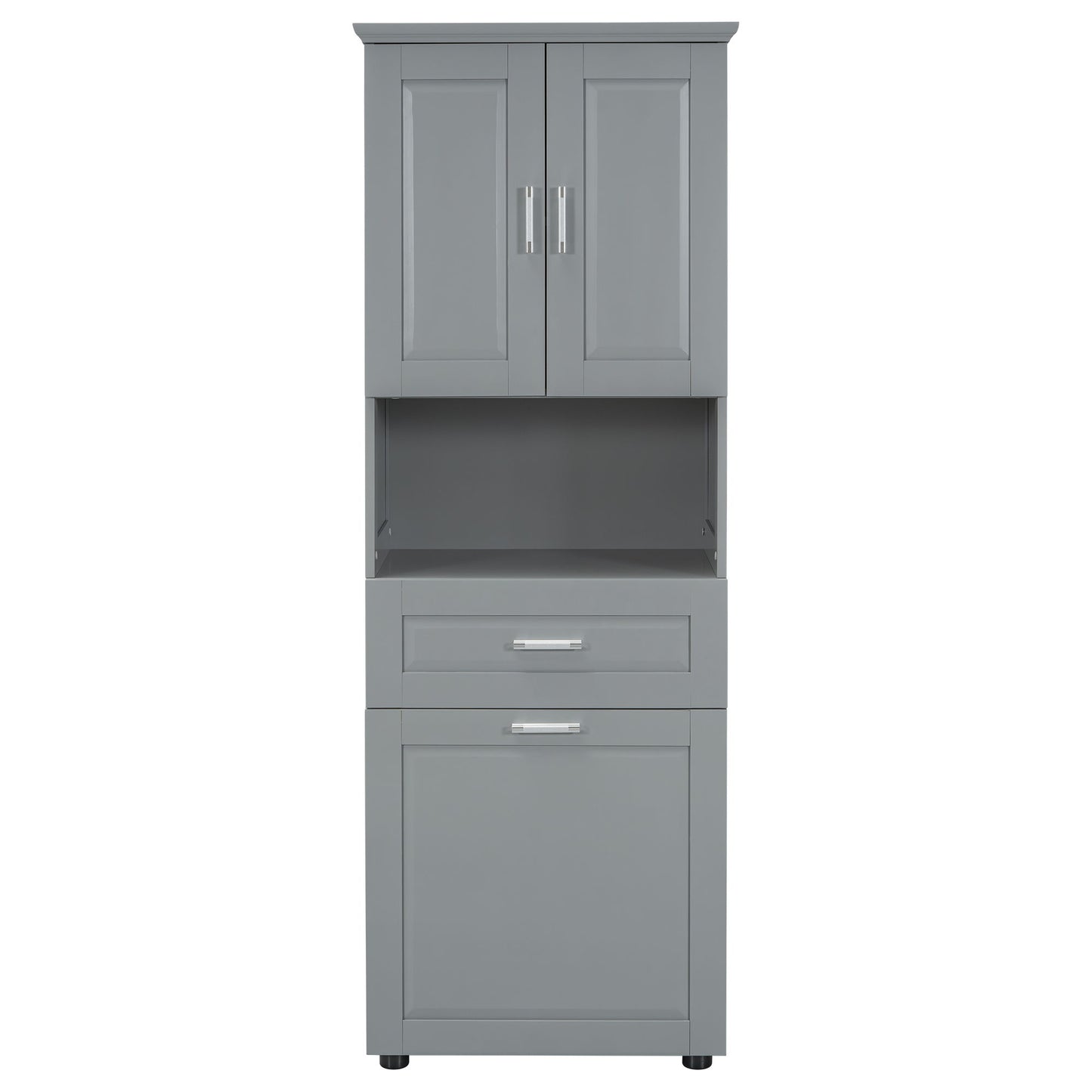 Tall Bathroom Cabinet With Tilt-Out Laundry Basket And Upper Storage