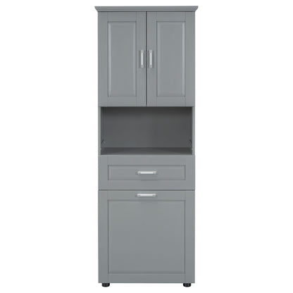 Tall Bathroom Cabinet With Tilt-Out Laundry Basket And Upper Storage
