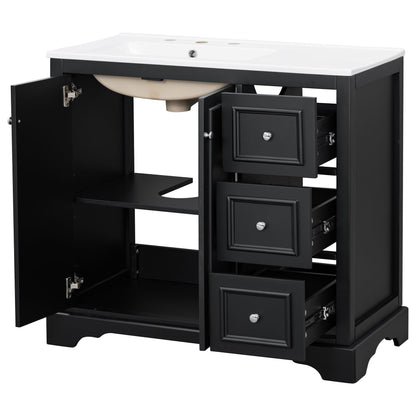 Bathroom Vanity With Sink, Soft-Close Doors, Adjustable U-Shelf, 3 Drawers