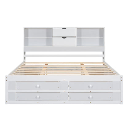 Platform Bed With Storage Headboard And 8 Drawers