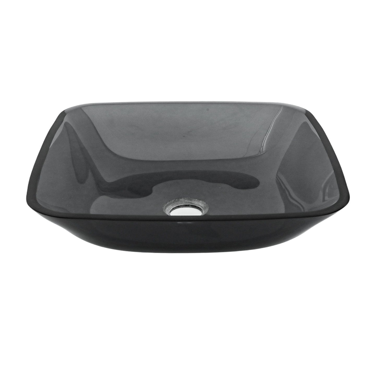 Square Vessel Sink For Bathroom, Above Counter Design With Pop Up Drain, Smooth Rounded Edges - Gray
