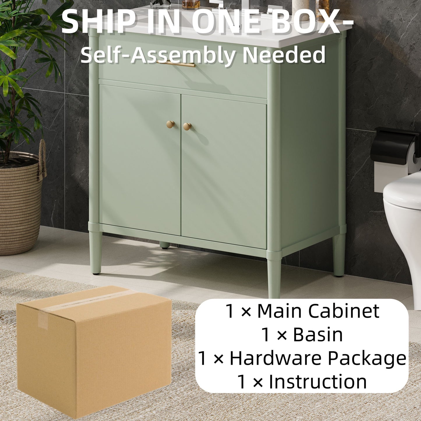 Bathroom Vanity With Sink, Soft Close Doors And Adjustable Shelf