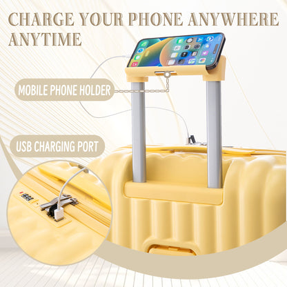 20" / 24" / 28" 3 Pieces / Set Spinner Wheel Luggage, Carry On Suitcase, With Cup Holder & USB Port & Phone Holder