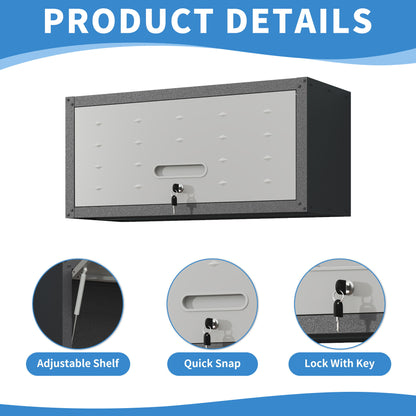 Heavy Duty Metal Wall Mounted Tool Storage Cabinet Steel Metal Garage Storage Cabinet - Black / Gray