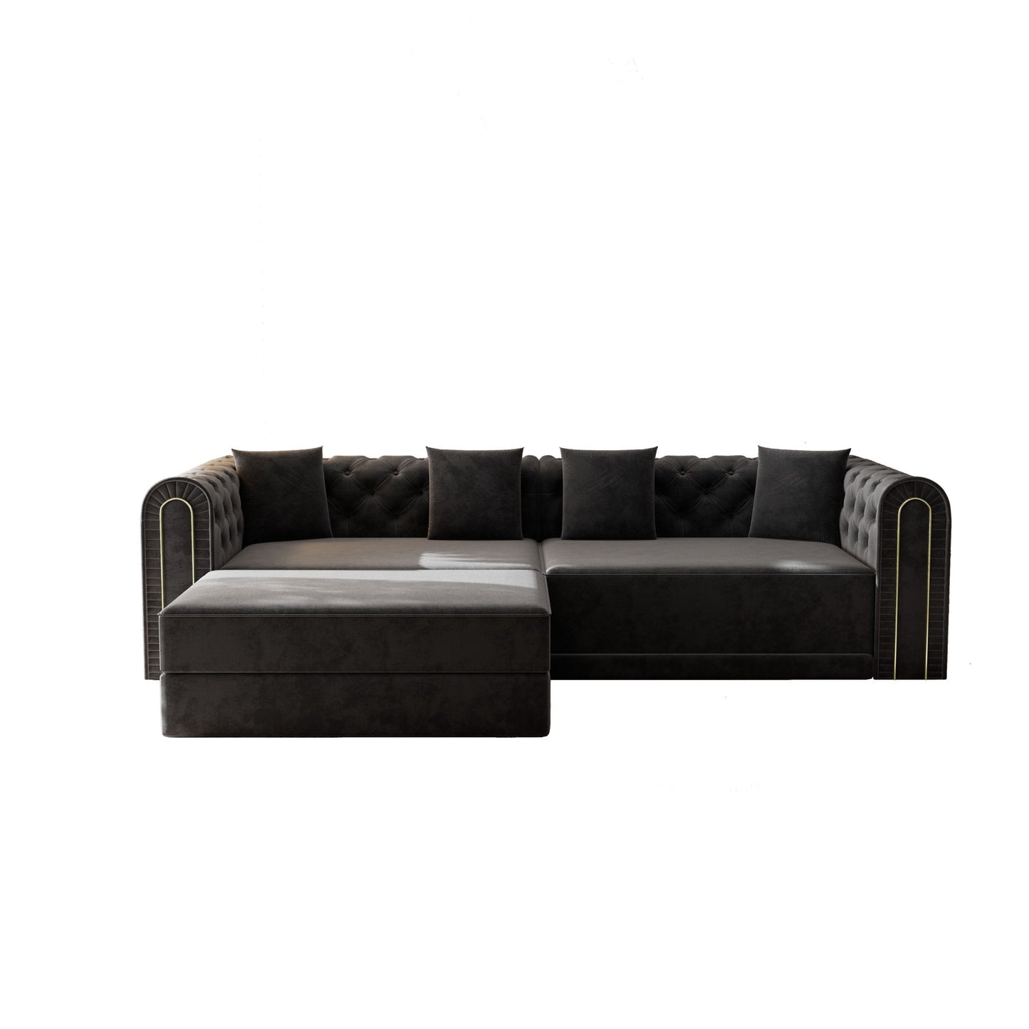 3-In-1 Convertible Sleeper Sofa With Movable Ottoman For Living Room