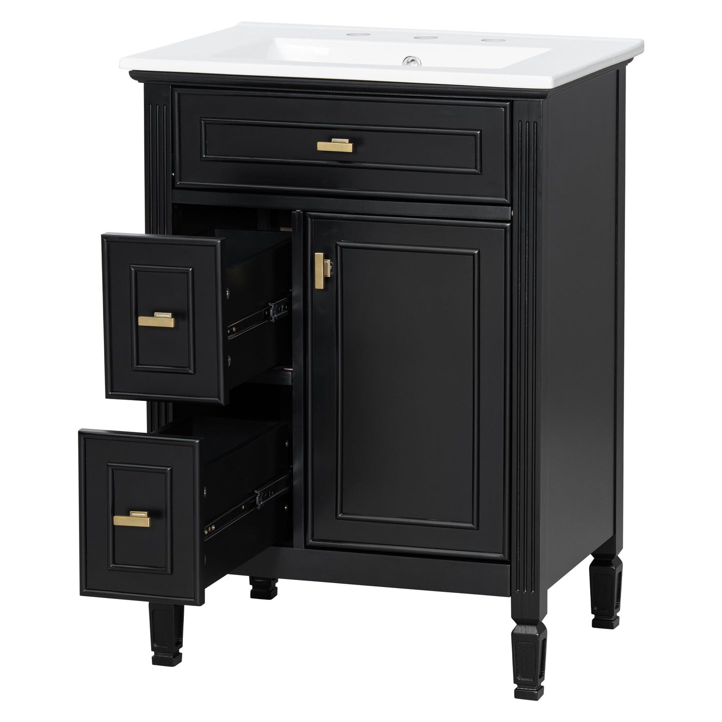 Modern Bathroom Vanity With Sink, Flip Drawer, 2 Drawers, Adjustable Shelf