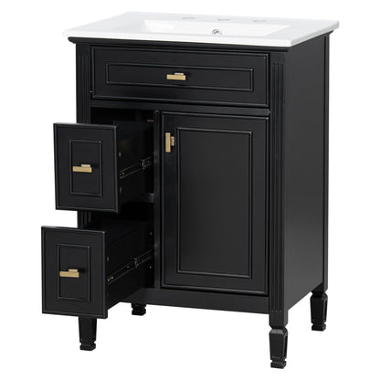 Modern Bathroom Vanity With Sink, Flip Drawer, 2 Drawers, Adjustable Shelf