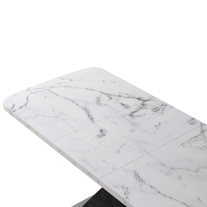 Rectangle Dining Table With Stretchable Top, X Shape Mdf Legs With Steel Base - White / Black