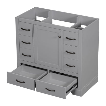 Modern Bathroom Vanity Base Only, 6 Drawer Storage With Adjustable Shelf