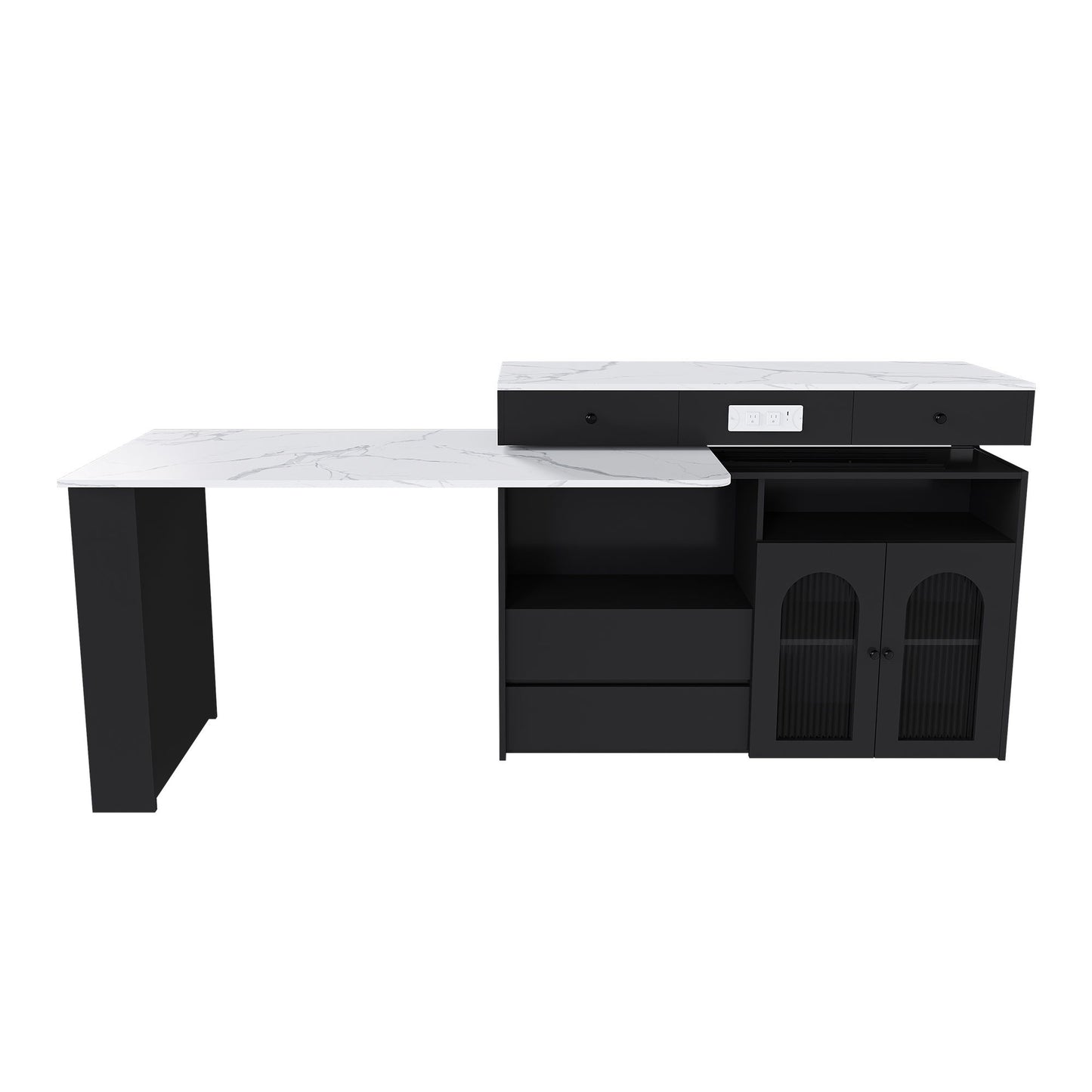 Kitchen Island With Extendable & Rotating Table