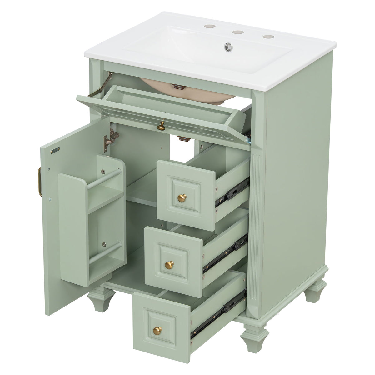 Freestanding Bathroom Vanity With Sink, 3 Drawers & Flip-Out Drawer