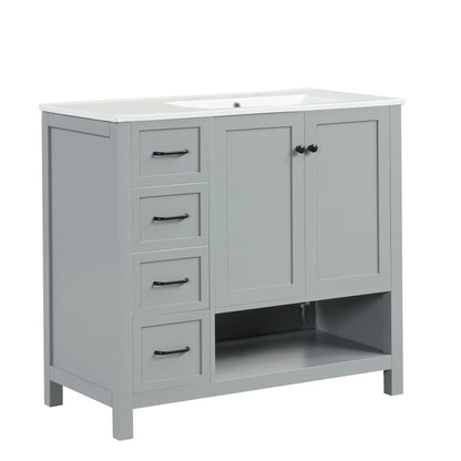 Bathroom Vanity With Sink Top, Bathroom Vanity Cabinet With 2 Doors And 2 Drawers, Open Shelf