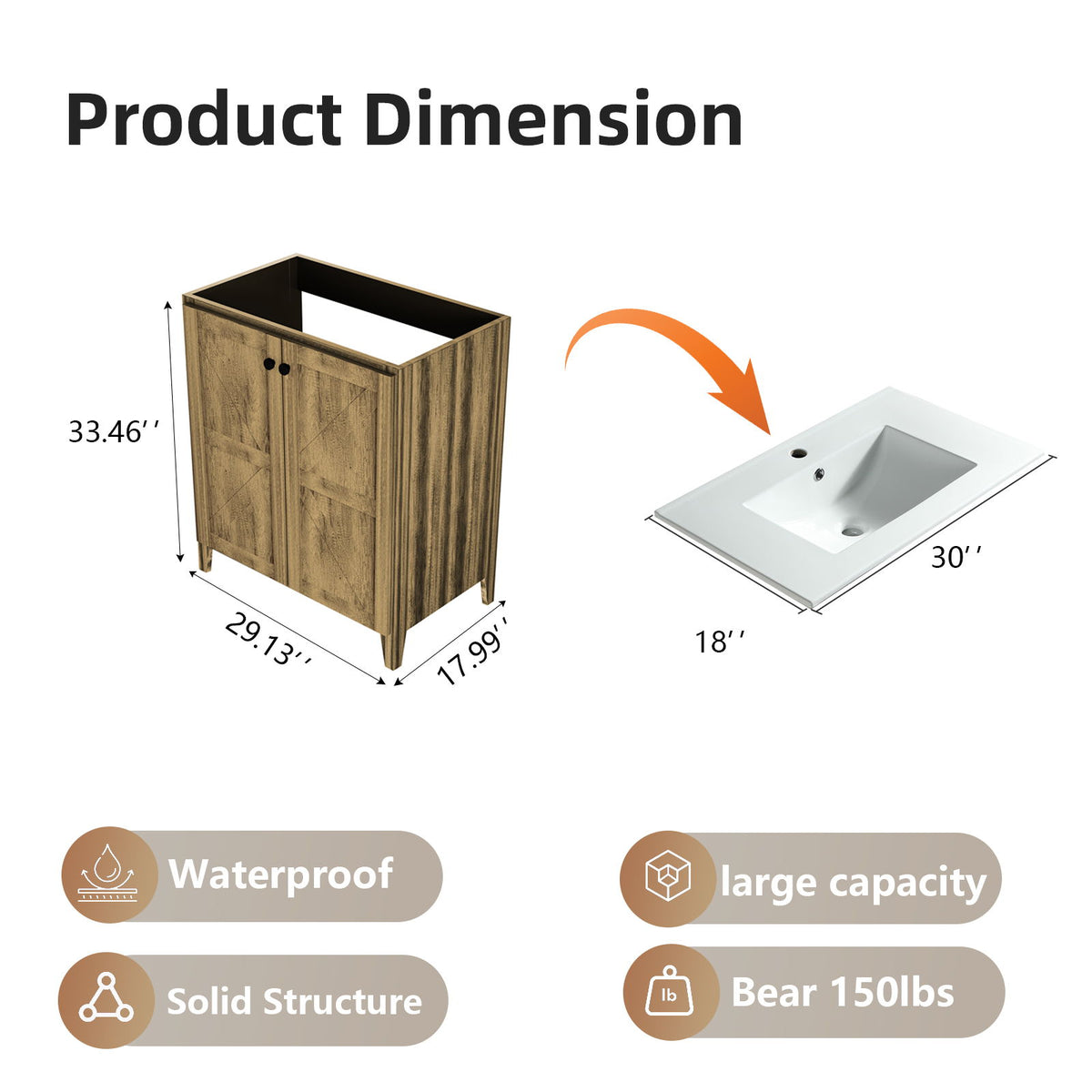 Folding Floor Cabinet With Ceramic Sink, Space Saving