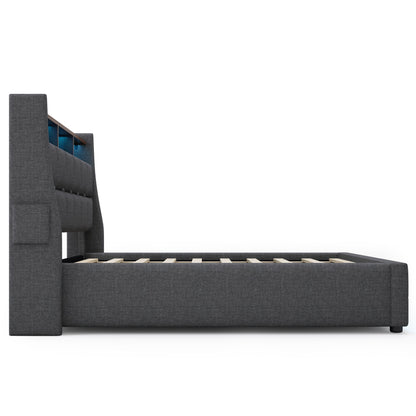 Upholstered Platform Bed With A Hydraulic Storage System, LED And USB Charging (Without Mattress)