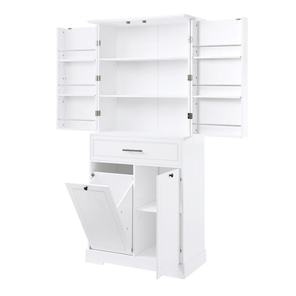 Freestanding Bathroom Storage Cabinet With Doors, Drawers, And Tilt Out Laundry Hamper - White