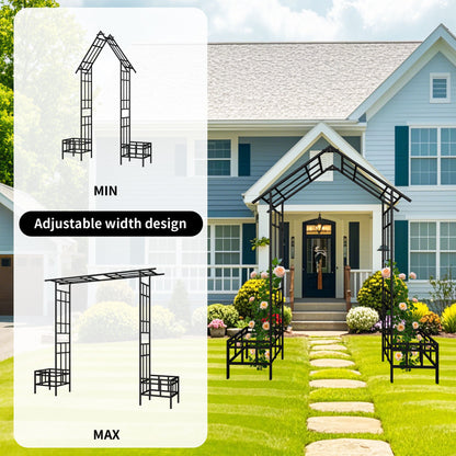 Garden Arch With Adjustable & Climbing Plants Support - Black