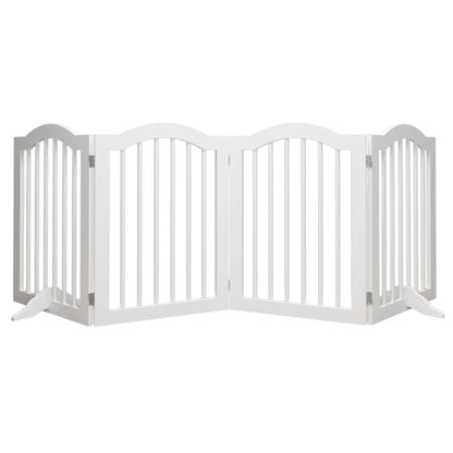 4 Panel Freestanding Pet Gate With Foldable Design And Support Feet - White