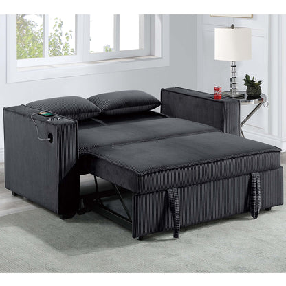 Modern Style Convertible Sofa With Pull-Out Bed, USB Ports & Cup Holders