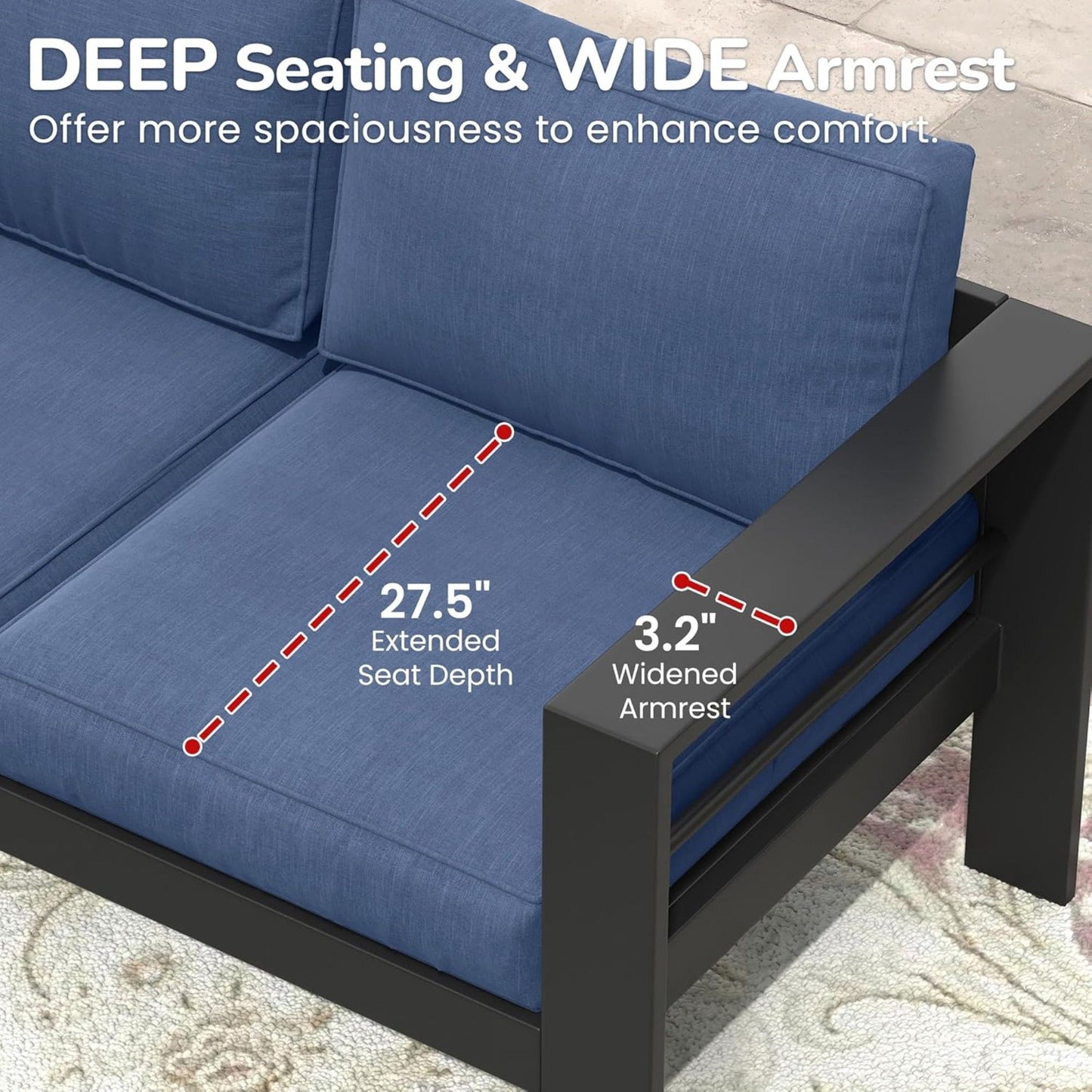 All-Weather Patio Sofa With Cushions, 3 Seat Outdoor Couch