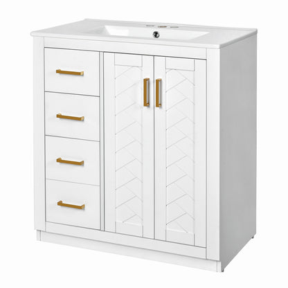 Ceramic Sink Combo, Freestanding Vanity Set With 3 Drawers & Soft Closing Doors