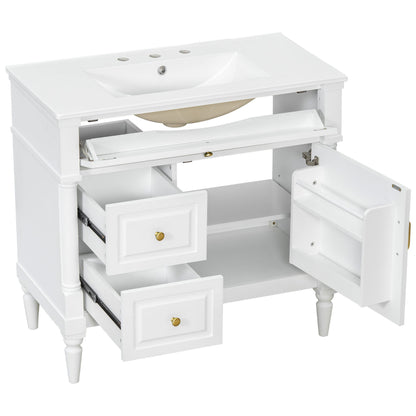 Freestanding Bathroom Vanity With Sink, Adjustable Shelf, Flip Drawer