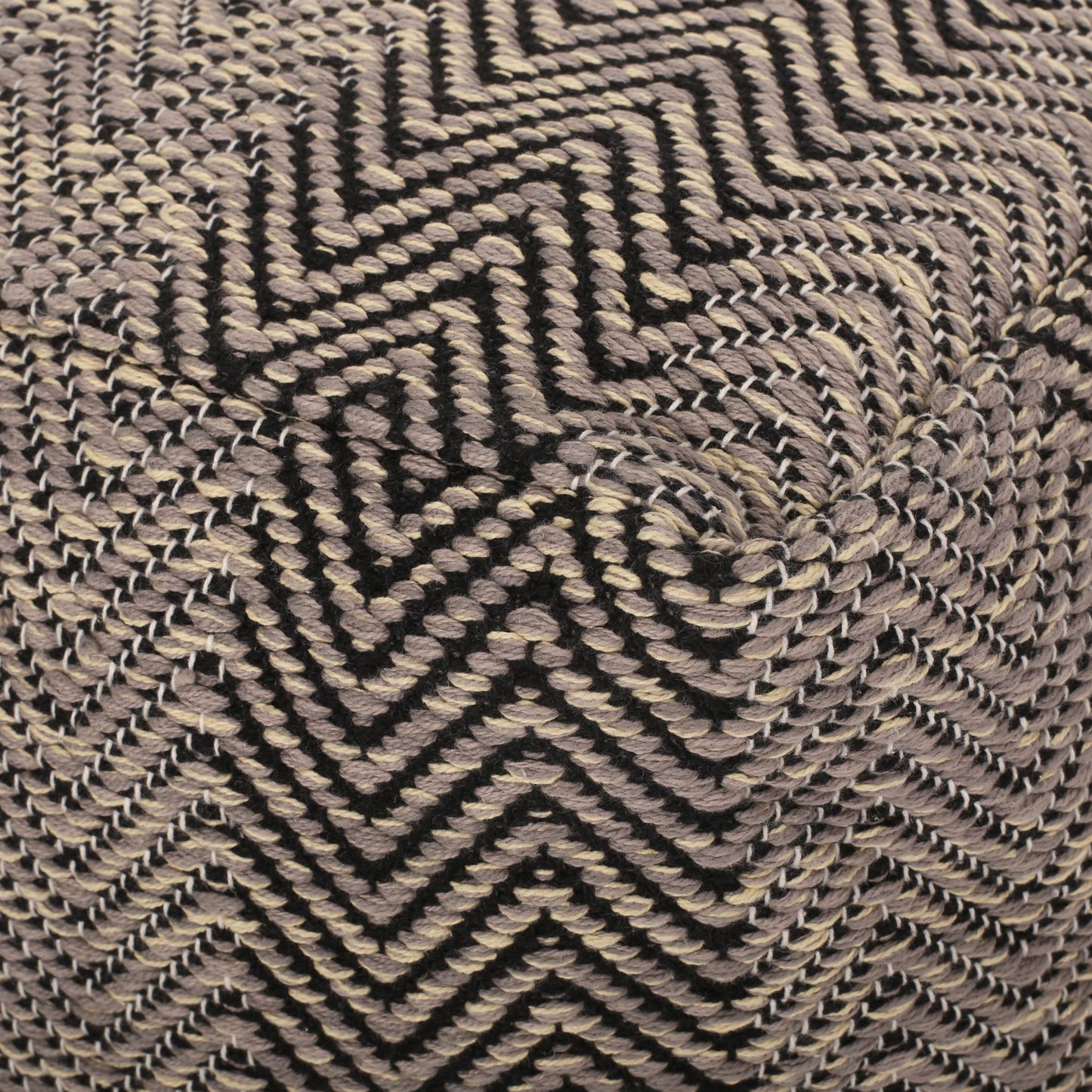 Barracuda - Handcrafted Cotton Pouf With Chevron Pattern - Brown / Beige