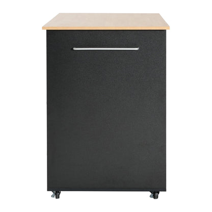 Mobile Kitchen Cart With Storage With 2 Doors, 3 Drawers & Adjustable Shelf - Black / Natural