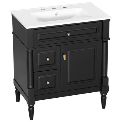 Modern Bathroom Vanity With Sink, Freestanding Cabinet With Flip Drawer & Adjustable Shelf