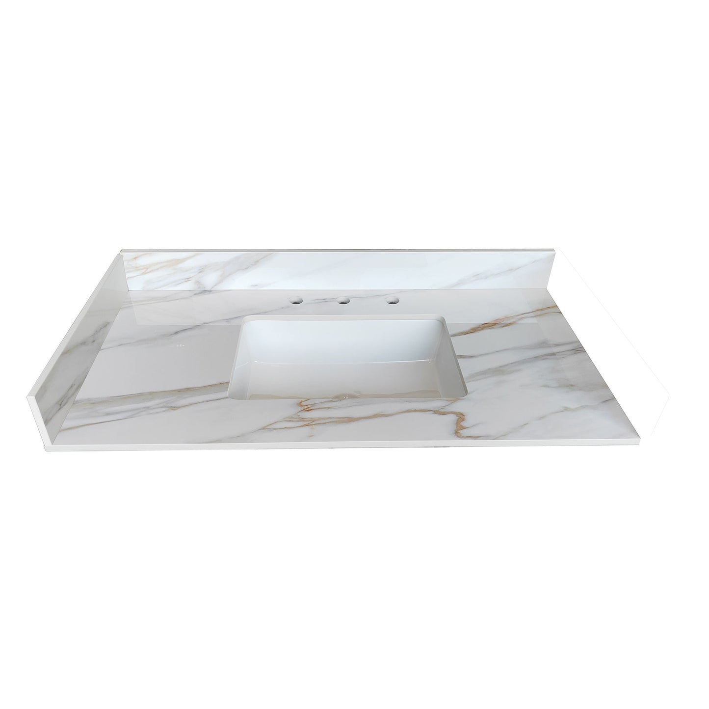 Sintered Stone Bathroom Vanity Top With 4" Backsplash And 22" Sidesplash - Carrara White