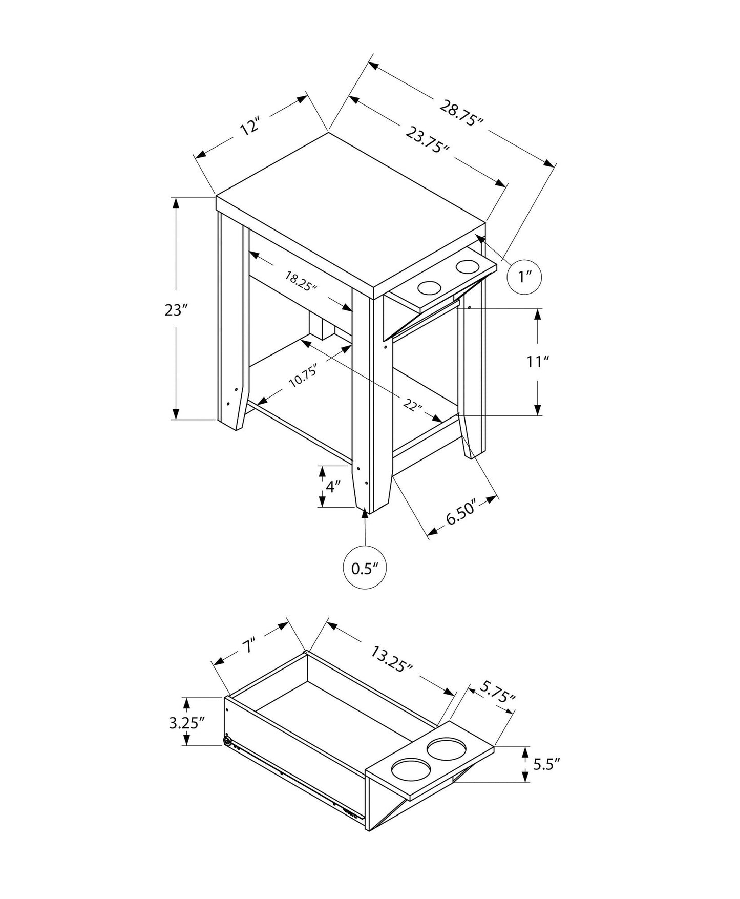 Accent Side Table, Storage, Lamp, Transitional Space-Saving Design