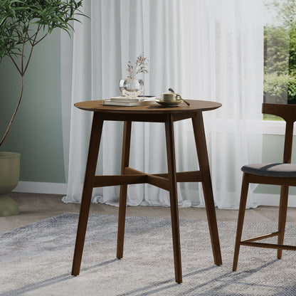 Round Counter Height Dining Table With Thick Rubberwood Legs And Support Beams - Walnut