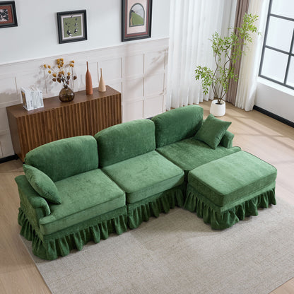 Cloud Sofa With Removable Ruffled Skirt With Ottoman And Flared Arms