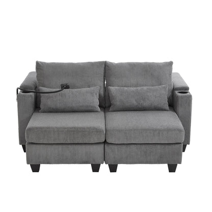 Convertible Chaise Lounge Sofa Chair With USB Ports, Cup Holders, Phone Holder And Storage