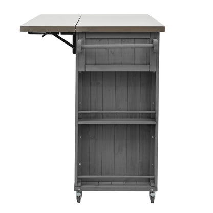 Outdoor Kitchen Island With Stainless Steel Top, Ample Storage Space, Towel And Spice Racks And A Bottle Opener