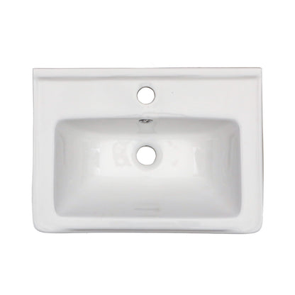 Wall Mounted Rectangular Bathroom Sink With 304 Stainless Steel Towel Bar & Overflow - White